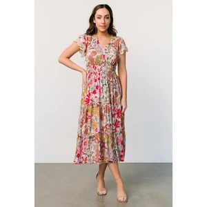 Baltic Born Neu ohne Etikett Aliyah geblümtes Midikleid gesmokte Taille Damengröße Medium - Bild 1 von 11