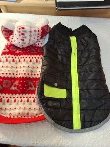 Pet Puff Jacket Waterproof Sz M & Fleece Winter Holiday Warm Hoodie Sz LG READ - Picture 1 of 11