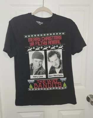 Camisa Negra Solo en Casa Feliz Navidad Ya Sucio Animal The Wet Bandits Talla M Foto 1 de 4