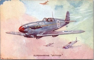 c1940s WWII British RAF Aircraft Postcard "SUPERMARINE SPITFIRE" Artist-Signed - Bild 1 von 2