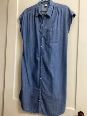 Vestido Camisa Denim Azul Marino Antiguo/Manga Corta/Botón Abajo/Cuello Talla Mediana Foto 1 de 3