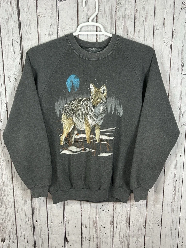 Sudadera De Colección Lobo Talla M Gris Cuello Redondo Años 90 Lobos Bosques Naturaleza Kanye Oeste EE. UU. Foto 1 de 4