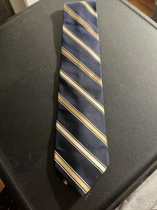 Nautica 100% Silk Necktie Gold Yellow Blue Stripe Made USA - Picture 1 of 5