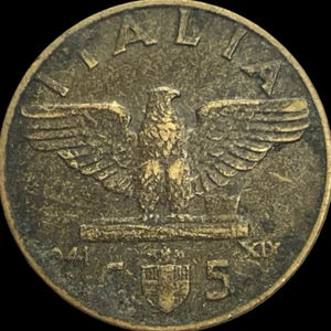 1941 Italy 5 Centesimi Victor Emmanual World Coin KM# 73a Lot C6-112 - Picture 1 of 4