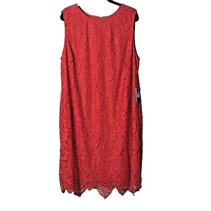NWT Sharagano New York Women's Fancy Poppy Colored Fully Laced Midi Dress Sz 24W - Picture 1 of 11