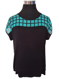 Pullover tejido Carol Rose Top para mujer talla grande manga corta negro verde azulado - Imagen 1 de 17