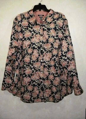 Camisa Chaps sin hierro para mujer 2X negra roja cuello manga larga abotonada Foto 1 de 4