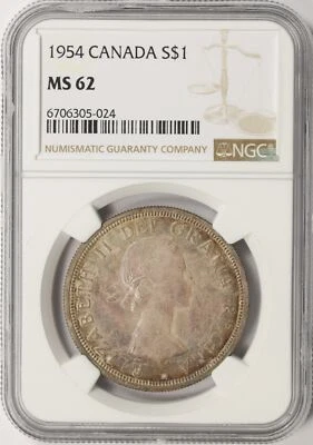 1954 Canada Silver Dollar $1 NGC MS62 Multi Color Toning - Image 1 of 4
