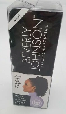 Beverly Johnson Cordón Cola de Caballo 12" Suelto Paja Rizo Negro Pieza de Pelo Foto 1 de 4