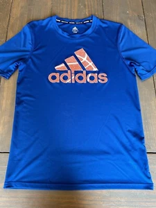adidas Climalite Boy T-Shirt XL 18 Blue Graphic Print Logo Sports Outdoor School - Picture 1 of 15