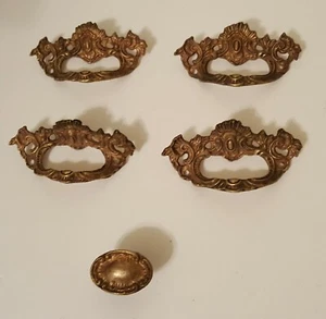 5 Pc VTG KBC 1941  Keeler Cast Brass Victorian Fixed Bail Pulls & 1 Oval Pull - Picture 1 of 13