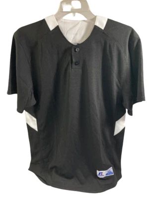 Youth Boy Baseball Jersey Placket Shirt Russell Athletic NWT Size XL Black White - Image 1 of 4