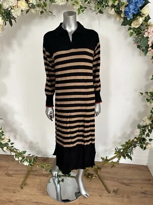 JOULES Jumper Dress Casey Knitted Midi Size 6 8 10 12 16 & 20 Black Oat Stripe - Image 1 of 4