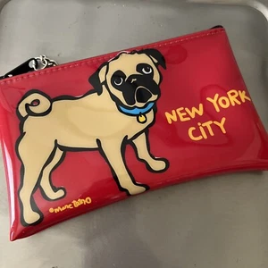 Bolso de cosméticos MARC TETRO NEW YORK CITY PUG DOG rojo con cremallera con bolsa para llavero - Imagen 1 de 8