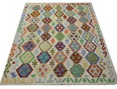 REAL Genuine Afghan Handmade Tribal Multi Colour Wool Kilim  Area Rug 156x200 cm - Image 1 of 3