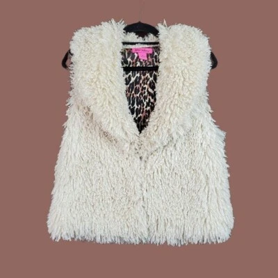 Betsey Johnson Womens Cream Faux Fur Shearling Gillet Vest Size M - Image 1 of 4