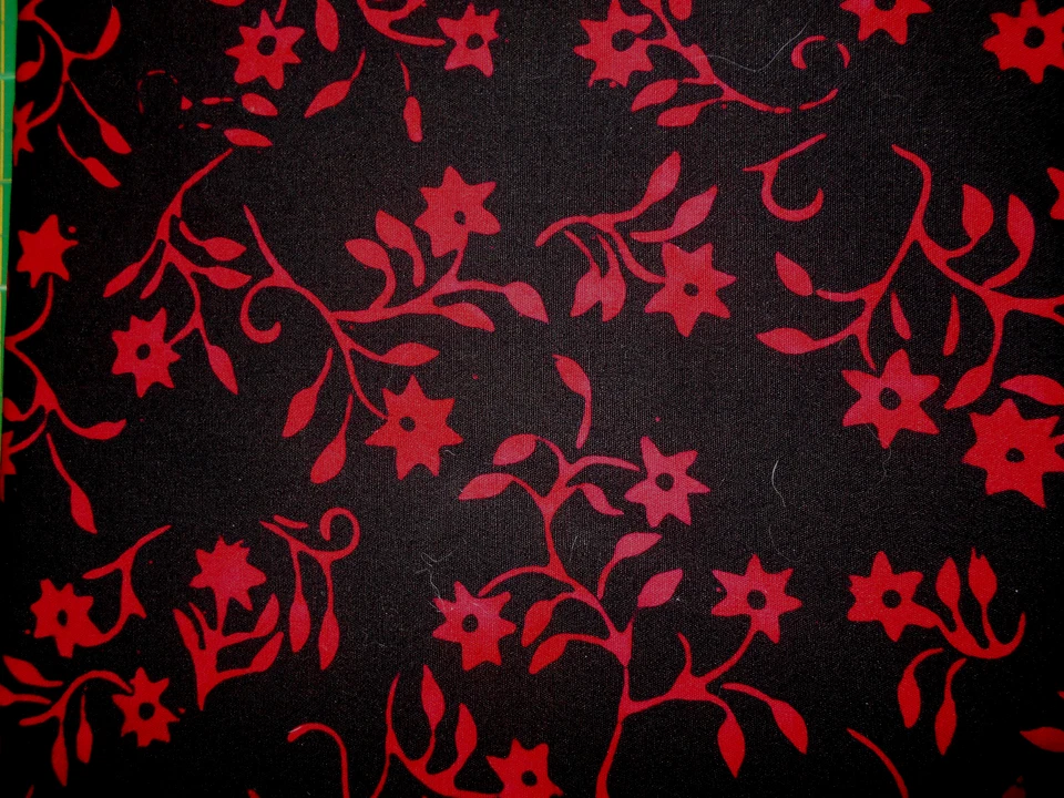 Moda   BATIKS #0035"RED FLORAL ON BLACK BACK" BTY - Image 1 of 1