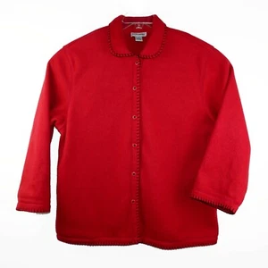 Vintage Alfred Dunner Women Jacket Red Size XL Warm Comfy Fleece Blanket Stitch - Picture 1 of 9