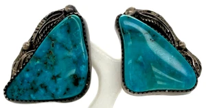 Native American Sterling Silver Beautiful Turquoise 1 3/8" Clip Earrings 17.95g - Picture 1 of 5