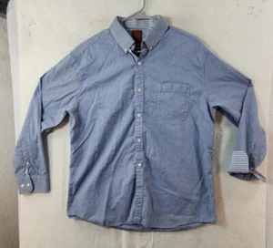 Penguin Mens Large Blue Long Sleeve Flip Cuff Button Up Shirt - Picture 1 of 11