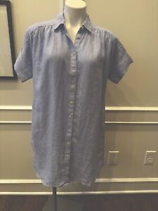 Baird McNutt for J. Crew Irish Linen Shirtdress Women's Medium Petite Blue NWT