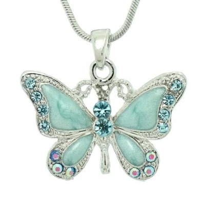Colgante MARIPOSA Hecho con Cristal de Swarovski Azul Aqua Collar Belleza Regalo Foto 1 de 2