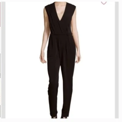 Rachel Zoe faux wrap black evening jumpsuit sheer back 2 - Image 1 of 4