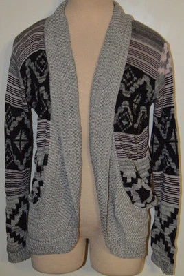 Suéter cárdigan mujer Rue 21 gris y rosa geo manga larga frente abierto XS, S, M Foto 1 de 2