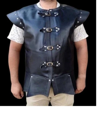 Leather Jerkin Red & Black Medieval Vest Leather Jacket SCA LARP Costumes - Image 1 of 3