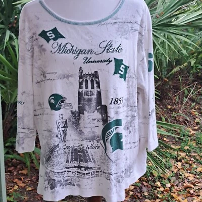 P. Michael Womens Michigan State Univ Shirt Womens 2X White Green Y2K Bejeweled - Image 1 of 4
