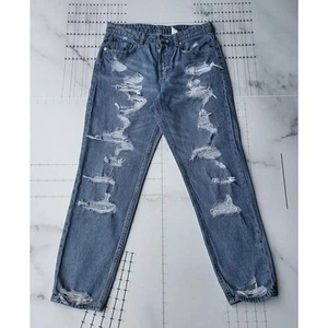 H&M Jeans Size 6 Distressed Blue Pants Boyfriend Low Rise Slim Denim 28x26 - Picture 1 of 16