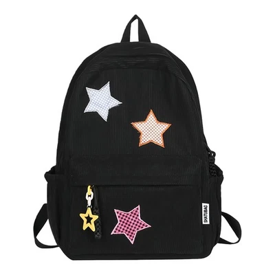Mochila de pana patrón de estrella se adapta a computadora portátil de 14 pulgadas gran capacidad viaje diario Foto 1 de 4