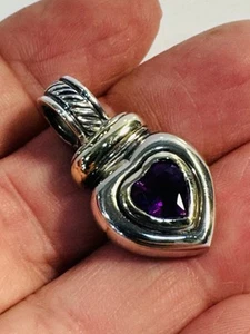 David Yurman Heart Pendant Enhancer Amethyst Sterling & 14k Gold - Picture 1 of 5