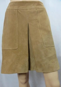Vince. 100% Goat Leather Tan Suede Skirt Inverted Pleat Pockets Back Zipper SZ 6 - Picture 1 of 6