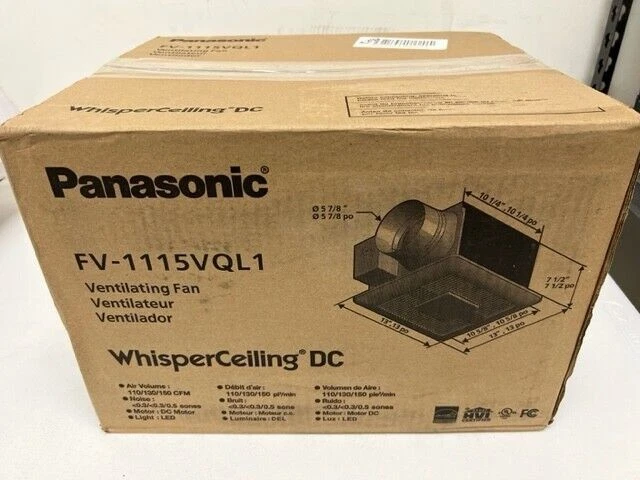 Panasonic FV-1115VQL1 WhisperCeiling DC Fan/Light 110-130-150 CFM Large Room - Image 1 of 4