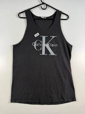 Vtg Calvin Klein Mens Crewneck Spell Out Tank Top Sleeveless Black Sz L 19x30 - Image 1 of 4
