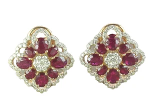 2.02ct Natural round Diamond 14k yellow gold ruby Anniversary stud earrings - Picture 1 of 4