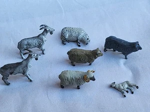 7  Vintage Nativity Sheep, Ram, Goats Cast Metal, Lead, Iron, Etc. Britains - Picture 1 of 7