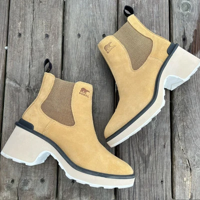 Bota Chelsea Sorel Para Mujer Tacón Alto Geo Amarillo Jet Gamuza Talla 10.5 Usada en Excelente Condición Foto 1 de 4