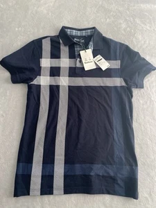 NWT Barbour Shirt Mens M Navy Tartan Blaine Polo Pique Knit Preppy Classic Logo - Picture 1 of 6