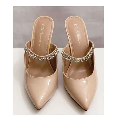 NWOB BCBGENERATION Nude Patent Leather Embellished Crystal Strap Heels-Sz.7 - Image 1 of 4