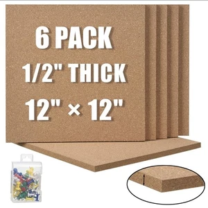 SUNGIFT Cork Board 12"x12" - 1/2" Thick Square Bulletin Boards 6 Pack Cork Ti... - Picture 1 of 7