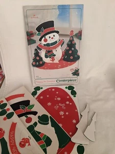 "Pieza central vintage Hallmark panal 1983 Navidad 11"" muñeco de nieve feliz y árboles" - Imagen 1 de 7