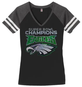 Women's Super Bowl Champions Philadelphia Eagles Ladies Bling Shirt Champs Vneck - Picture 1 of 9