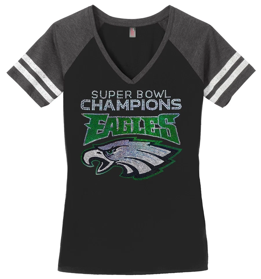 Women's Super Bowl Champions Philadelphia Eagles Ladies Bling Shirt Champs Vneck - Image 1 of 1