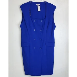 Calvin Klein size 16 square neck double breasted sheath shirt dress sleeveless - Picture 1 of 12