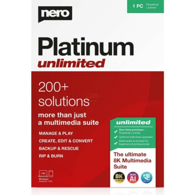 Nero Platinum Unlimited 2024 Download 1 PC Perpetual License Windows 7/8/10/11 ESD Key - Image 1 of 4