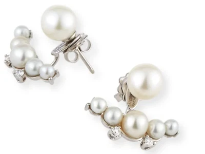 Pendientes convertibles de perlas de diamantes Utopia Aqua de 18 k Foto 1 de 4