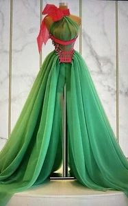 Fuchsia Pink Green Gala Cocktail Gown Dress L 12 New - Picture 1 of 5