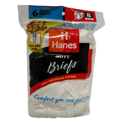 Винтажные Hanes 6-упаковка мальчиков белые трусы нижнее белье - размер 8 - новый из старых запасов - 1997 - новый! - Изображение 1 из 2